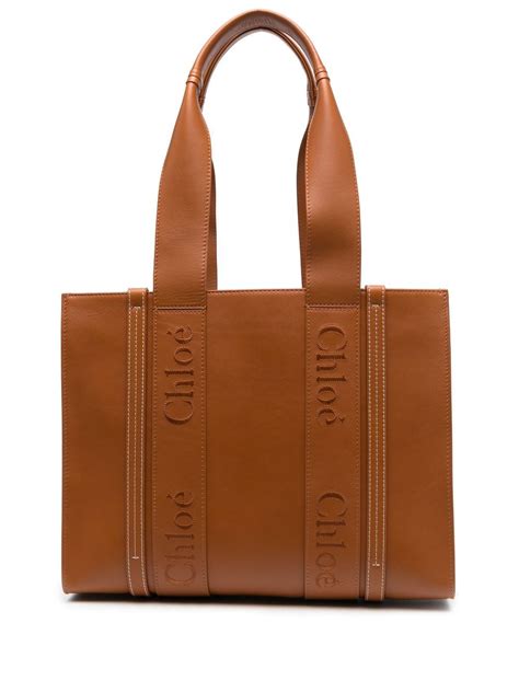 chloé woody medium leather tote.